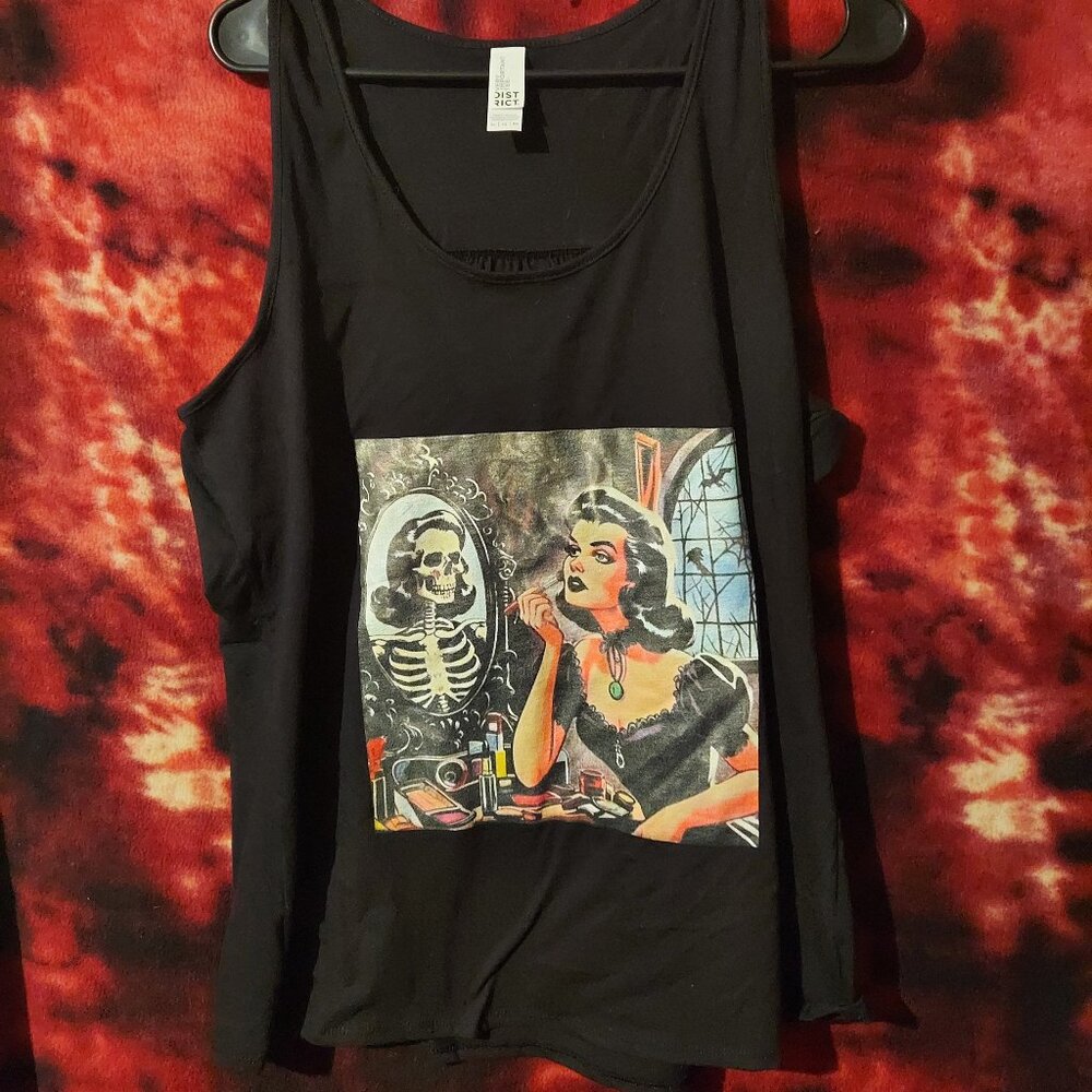black skeleton gothic print tank top